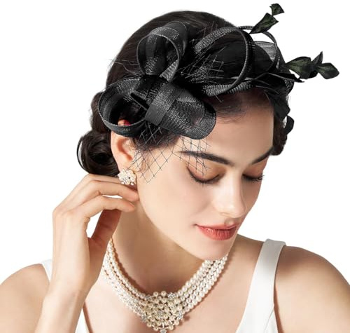 ALMLWIAJ Fascinators for Wedding Elegante Damen Fascinator, Headpiece mit Federn und Schleier, Haarschmuck für Hochzeiten Pferderennen Royal Ascot, Brautmoden Accessoire für Mädchen & Frauen