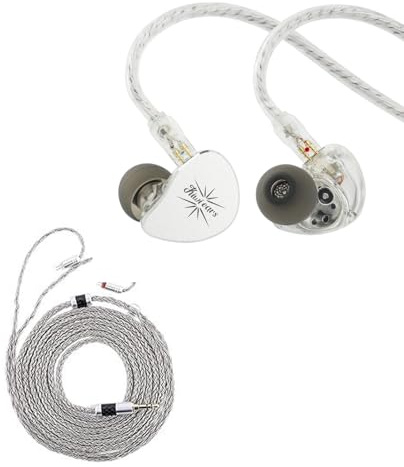 Linsoul Kiwi Ears Belle 10mm DLC Dynamic Driver In-Ear Monitor (Without Mic, Silver)+Tripowin Zonie IEM Cable, 2m Long Earbud Cord (2PIN)