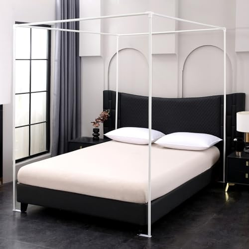 Beyeutao Himmelbett Gestell Weiß Himmelbett Stange B150 × L200×H200 cm Bettvorhangrahmen mit Füßen Bed Canopy Frame Vier Poster Bettrahmen Betthimmel Pole Design Für Bett