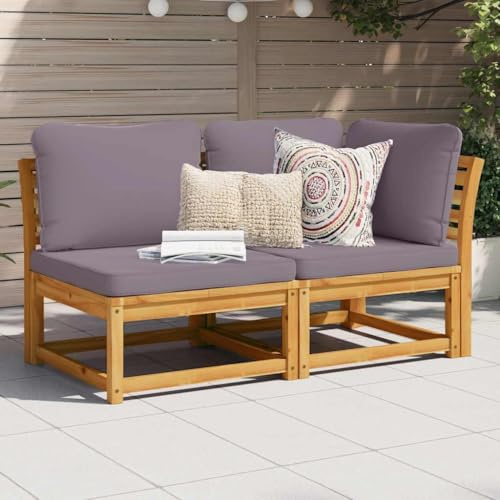 IBUQDDV 2-TLG. Garten-Lounge-Set mit Kissen aus Massivholz Akazie, Elegantes Outdoor-Sofa Set mit Latten-Design und Modularen Elementen für Terrasse, Bequeme Polsterung