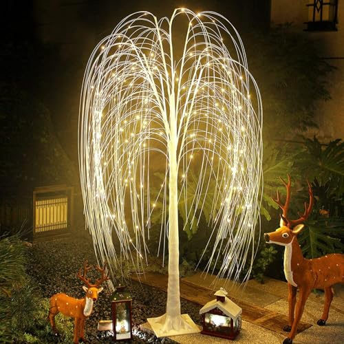 4FT Lighted Weeping Willow Tree with 180 LED Lights, Adjustable Branches & Remote Control, Artificial Willow Tree Atmosphere Table Lamp, for Christmas, Wedding, Party & Garden Decoration (1PC)