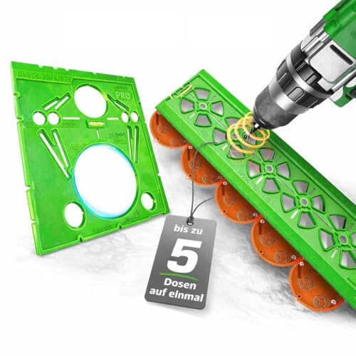 HTK TOOLS Profi-Bohrschablonen Bundle – Steckdosen-Bohrschablone bis 5 Dosen + WC & Multifunktions-Schablone PRO – präzise Bohrungen, perfekt ausgerichtet