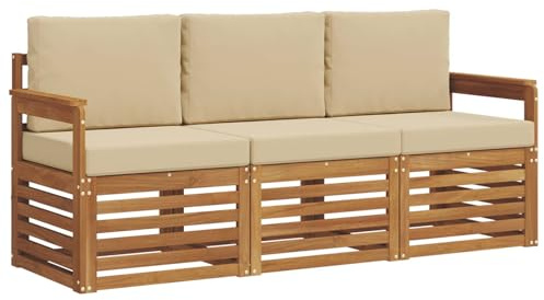 vidaXL Sofagarnituren 3 pcs Natur und Beige Massivholz Akazie, Moderne Gartenmöbelsets, wetterfeste Sitzmöbel, Akazien-Sofa, Flexible Lounge-Lösungen für die Terrasse