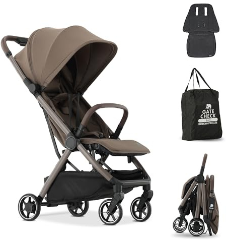 Deryan Air Reisebuggy Kinderwagen fürs Flugzeug-Handgepäck - Ultraleichter kompakter Buggy bis 22 kg (0-4 Jahre), faltbarer Kinderbuggy mit Transporttasche, UPF 50+ Sonnendach, Liegefunktion, Hazel