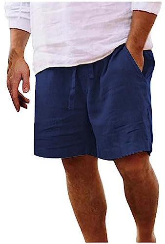 Pantaloncini Lino Uomo Estivi Bermuda Uomo Pantaloni Corti Cotone Leggero Comodo Baggy Pantaloncini Uomini Larghi con Tasche e Coulisse Sportivi Casual Pantalone Corto Shorts da Spiaggia Taglie Forti