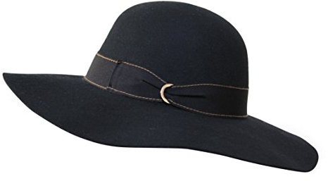 Borges & Scott Premium Julia Band - Damenhut mit breiter Krempe - Bändchenbesatz - 100% Wollfilz - Für die Reise aufrollbar - Wasserabweisend - Schwarz 60cm (Groß)