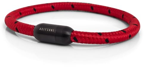 Akitsune Silvus Bracelet en Nylon | 5mm d'paisseur | Bracelet en Acier Inoxydable pour Femmes Hommes Fermeture magntique - Noir Mat - Rouge- Noir 19,5cm