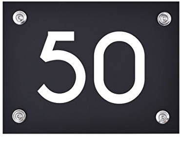 Hausnummer Schild 50 aus Acryl, Hausnummernschild in schwarz, mit weißer Schrift inkl. Zubehör