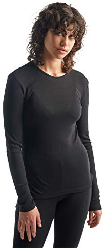Icebreaker 100% Merinowolle Damen Base Layer - Everyday Langärmeliges Crewe - 175 Ultralight Fabric - Langarmshirt - Longsleeve - Merino Shirt - Unterwäsche - Unterhemden - Black, XL