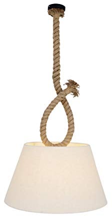 NÄVE Pendelleuchte Rope mit Textilschirm - Deckenleuchte 130 x 45 cm mit 1x E27 Fassung 40W - Deckenlampe modern mit Juteseil & weißem Schirm für Wohnzimmer & Schlafzimmer