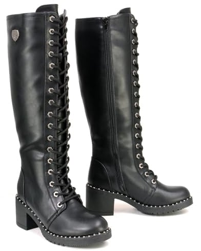 Milwaukee Leather MBL9442 - Botas altas de motociclista con cordones para mujer, tacón de plataforma y tachuelas, talla 10