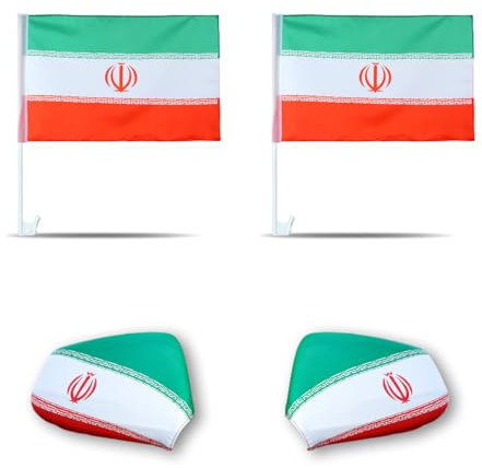 Sonia Originelli Fanset Fanartikel Fahnen für das Auto Spiegelfahnen Fensterfahnen WM EM, Farbe: Iran