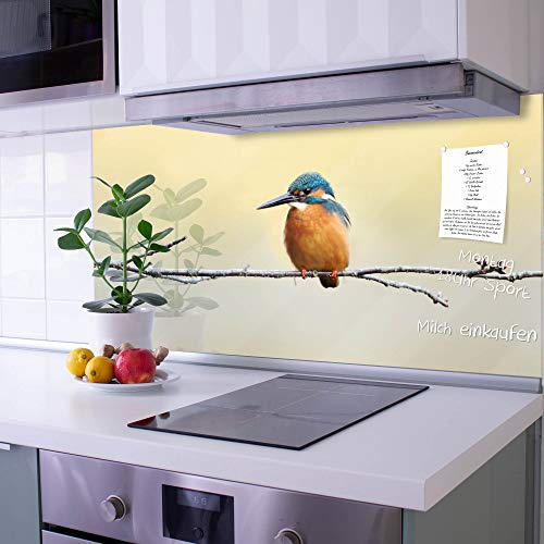 banjado Küchenrückwand Glas ohne Bohren 100x50cm – Glasrückwand Küche mit Motiv Pause/Spritzschutz Küchenrückwand Glas/selbstklebende Küchenrückwand Platte - magnetisch & beschreibbar