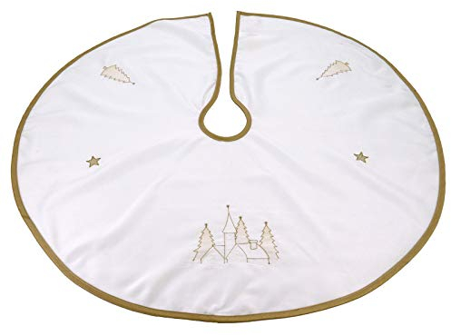 heimtexland ® Weihnachtsbaumdecke Rund 90 cm Bestickt Creme Gold Christbaum Decke Baumständer Schürze Typ618 Champagner
