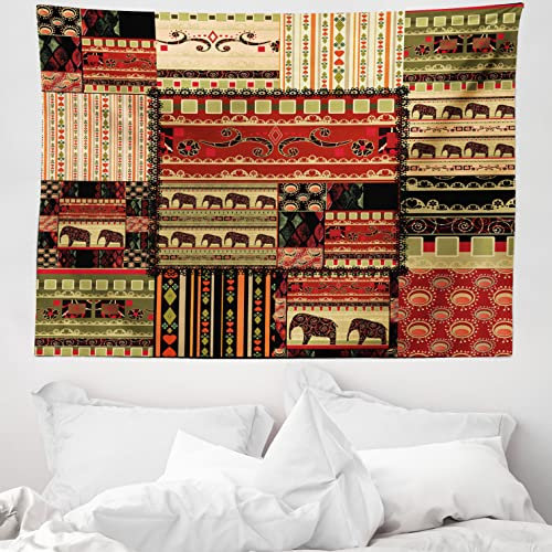 ABAKUHAUS afrikanisch Wandteppich, Patchwork Stil Asiatische aus Weiches Mikrofaser Stoff Waschbar ohne Verblassen Digitaldruck, 150 x 110 cm, Schwarz Grün