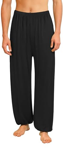 AvaCostume Men's Lightweight Loose Yoga Pants Elastic Waist Modal Yoga Harem Pants Black XL