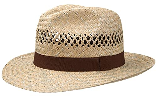Lipodo Albany Bogart Strohhut Herren - Strandhut Made in Italy - Sonnenhut aus Stroh - Sommerhut Frühjahr/Sommer - Hut mit Ripsband - Bogarthut Natur S (54-55 cm)