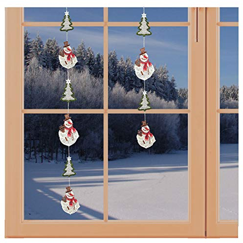 Girlande Fensterbild Schneemann Winter-Fensterdeko Plauener Spitze weiß grün