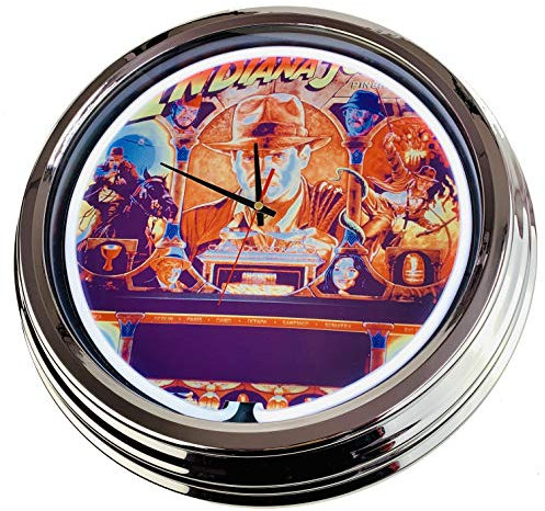 US-Way.de Indianer Jones Stern 2008 WallClock Deko-Clock – 44 cm Durchmesser, Deko-Wanduhr ohne Tickgeräusche und gut lesbares Display, USA 50er-Jahre-Stil Neon-Uhr für Küche, Büro (Weiß)