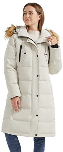 Orolay Women's Insulated Down Coat Winter Quilted Comfort Jacket Medium Puffer Coat with Faux Fur Hood Pelican L
