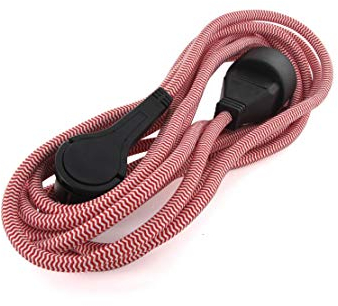 CHACON Rallonge Textile Rouge/Blanc - avec fiche Plate Noire - 3m (SCH)