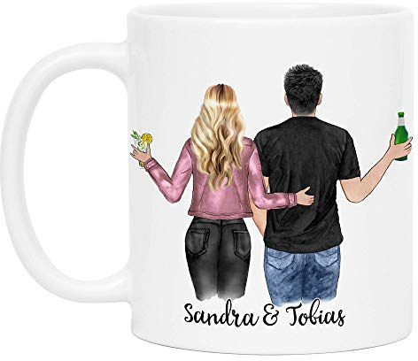 Kiddle-Design Pärchen Tasse Personalisiert mit Namen Jahrestag Geschenk für Paare Freund und Freundin Individuelle Kaffeetasse