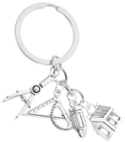 Porte-clés Architecte en Alliage de Zinc 2.56 x 1.18 x 0.04 – Design Règle & Triangles pour Organiser Clés Maison, Voiture ou Cartable – Cadeau Diplôme pour Futur Architecte