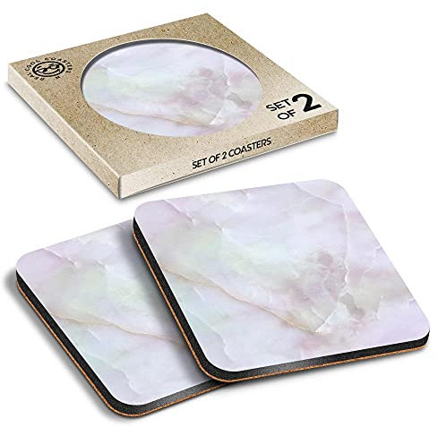 2 x Eco Boxed Cork Coasters - Natural Rose Quartz Marble Stone Drink Cup Mug Glass Table Mat #45836