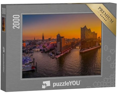 puzzleYOU: Puzzle 2000 Teile „Sonnenaufgang über Hamburg mit der Elbphilharmonie“ – aus der Puzzle-Kollektion Flüsse & Seen