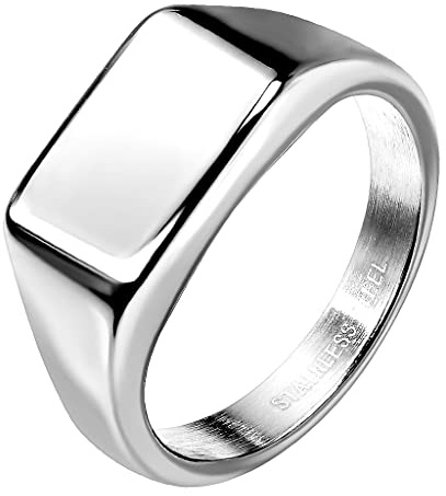 Mianova Siegelring Edelstahl rechteckig Herrenring Damenring Partnerring Trauring Verlobungsring Band Ring Damen Herren Breit modern Silber Größe 71 (22.6)