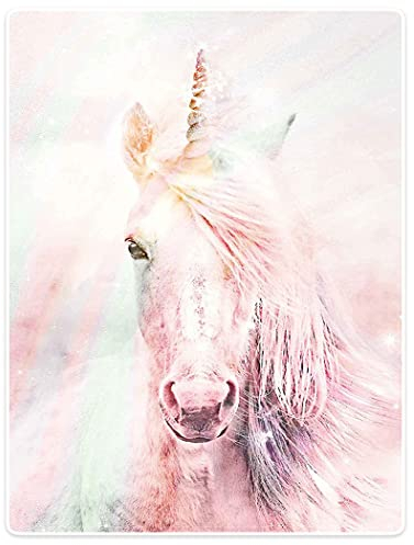 Violetpos 150 x 200 cm Flanell Decke Weich Fleecedecke Kuscheldecken SanftBettüberwurf Regenbogen Schönes Einhorn Rosa