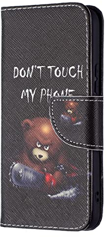 AIFILLE PU Leder Hülle Kompatibel mit Samsung Galaxy S22 5G 2022 Schwarz Handyhülle mit Muster Braunbär Don't Touch My Phone Brieftasche Herren Stoßfest Schutzhülle mit Standfunktion Tier Schutzhülle