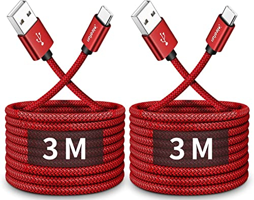 Cable USB C Charge Rapide 3M Lot de 2, 3A USB Type C Chargeur pour Samsung Galaxy S24 S23 S22 S21 S10 Plus/Ultra, A15 A14 A13 A55, pour iPhone 16/15/16/15 Pro Max etc