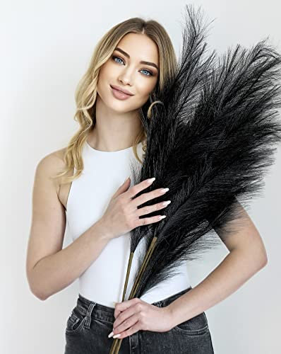 SOROLA Pampas Grass Large Black Artificial 4 Stems - 40 inch/100cm Fluffy Soft Faux Dried Tall Fake Plant Bouquet Decorative Flowers Arrangements Boho Home Decor Accessories Wedding Decorations