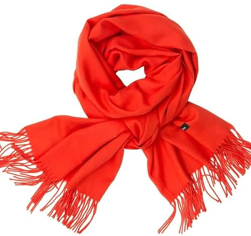 Damen Schal Herbst, Cashmir Schal Scarf Orange Rot Einfarbige Quaste Halstuch 200x70CM Winter Weich Warm