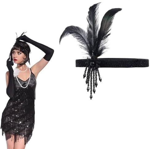 Cerioll Bandeau Années 1920-1930,Bandeau à Plumes,Bandeau Plume Année 20,Serre-tête à Plumes Des Années 1920,Bandeau à Perles Style Années 1920,Plume Bandeau Cristal,Bandeau Style Années 1920-1930
