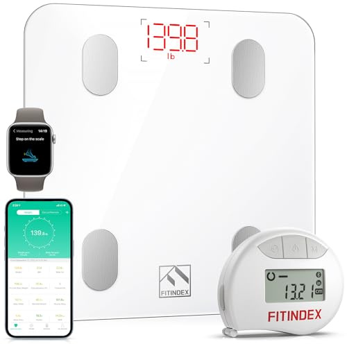 FITINDEX Smart Scale and Tape Measure, Digital Bathroom Scale & Body Tape Measure Sync with APP, Bluetooth Weighing Machine, Body Composition Analyzer, for Health Care