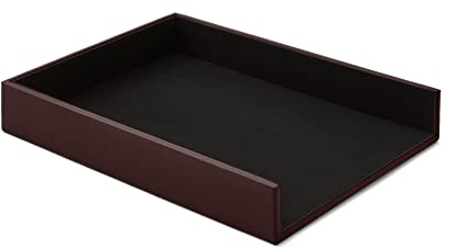Eglooh - Atena - Ablagefächer für Schreibtisch und Büro Echtes Leder Dunkel Braun - Bürobedarf Briefablage Papierablage Ablagekorb für DIN A4 - cm 32 x 24,2 x H.5 - Made in Italy