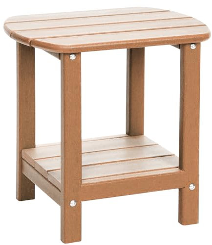 LOENIY Adirondack Beistelltisch für den Außenbereich, 2 Etagen, HDPE, Terrasse, Beistelltisch, wetterfest, kleiner Outdoor-Tisch (Teakholz)