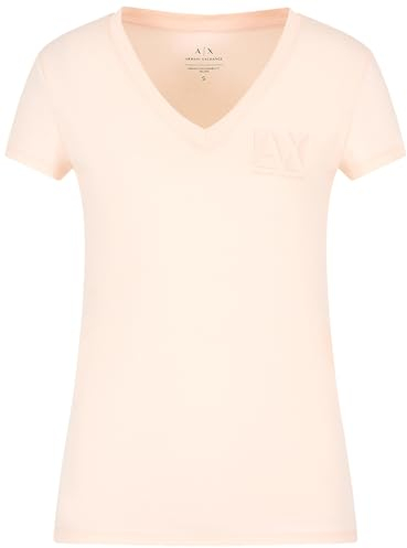 Armani Exchange Maglietta da Donna Essential V-Neck Cotton Jersey Logo, Alba, S