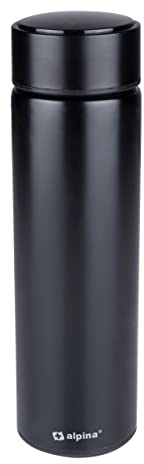 alpina Bouteille isotherme numérique 480 ml pour boissons froides et chaudes - Affichage numérique de la température - Avec filtre SUS304 - Fermeture anti-fuite - Noir - Acier inoxydable