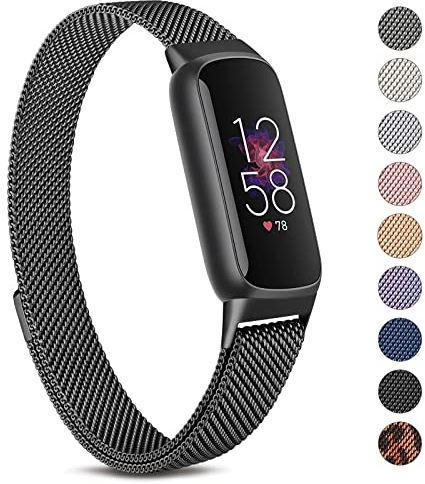 Oumida Armband Kompatibel mit Fitbit Luxe Armband für Damen Herren, Prämie Edelstahl Metall Ersatzarmband mit Starker Magnet Uhrenarmbänder für Fitbit Luxe, Schwarz