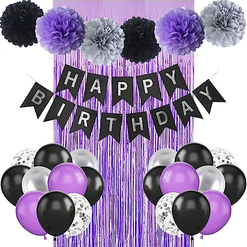 Happy Birthday Party Dekorationen Schwarz Lila und Silber Banner Ballon Dekoration Zubehör für Frauen Männer 20th 30th 40th 50th 60th 70th Birthday
