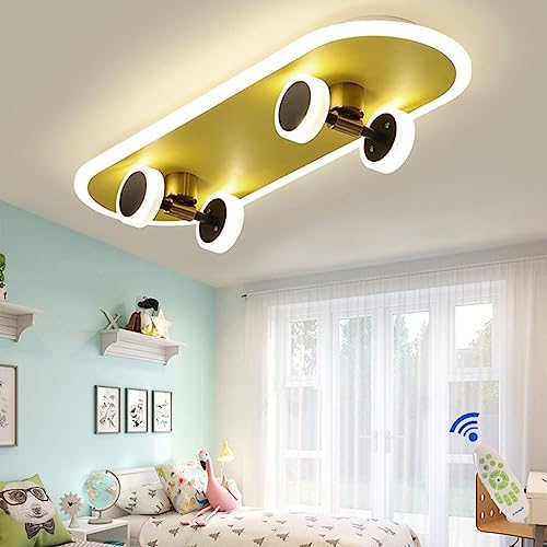 LED Deckenlampe Skateboard Kinderzimmerlampe Kreative Modern Gold Deckenleuchte Acryl Deko Licht Mädchen Junge Deckenlicht Dimmbar Mit Fernbedienung Schlafzimmer Wohnzimmer Kindergarten Cartoon Lampe