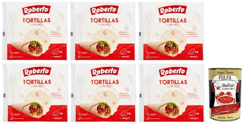 Italian Gourmet Tortillas di Frumento Bianco Weizenfladen weich 6 x 240g | Ogni confezione contiene 4 pezzi; soft zum Füllen, Rollen, Erwärmen, für, Gesamtnettogewicht 1,44 kg + Kostenlos Polpa 400g
