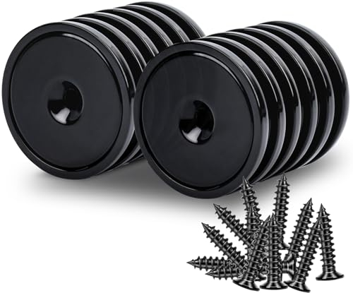 swihorab Neodym Magnete Extra Stark, 12 Stück 32mm 45KG Kraft Scheiben Magnete mit Kapsel, Stark Topfmagnet mit Loch, Schwarz Senkkopf-Topfmagnet mit Schrauben und Stahlkissen für Küchen