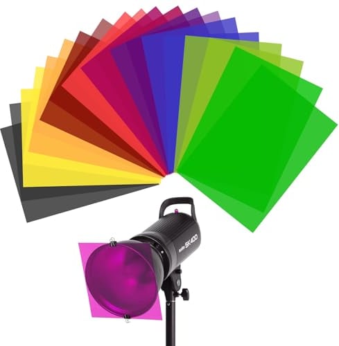 WEINIDASI 20 Pezzi Filtri Colorati Trasparenti Gelatine Fotografiche Sovrapponibili Filtri Colorati per Faretti Led 10 Colori Filtri per Luce LED Studio flash Fotografico Correzione Colore, A4