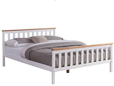 Home Detail Single Bed, Double Bed or King Bed, Wooden White Bed Frames for Adults or Kids with Wood Effect Tops on Wooden Bed Frames, Shaker Traditional Style Modern Beds (King Bed)