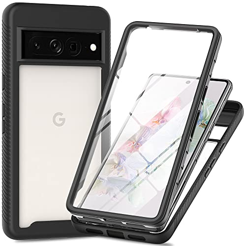RonRun Cover Google Pixel 8 Pro, Antiurto 360 Gradi Full Case con Protezione per Schermo Incorporata, Trasparente Rugged TPU Bumper Doppia Protettiva Case Nero