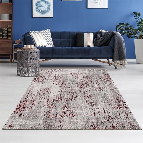 Carpido Hochwertiger & vielseitiger Teppich Antonia - moderner Kurzflor Teppich - Teppich Wohnzimmer - Teppich Schlafzimmer - 80x150cm - rot/beige